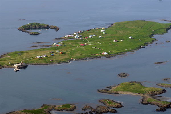 Widok z lotu ptaka na wyspę Flatey