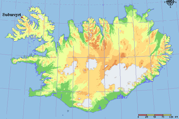 Położenie Sudureyri  na mapie Islandii